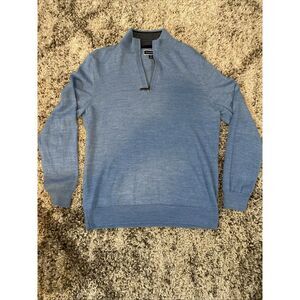 Club Room Sweater Men Medium‎ Blue Luxury Quarter Zip Pullover Preppy